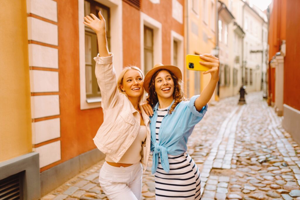 Taking a Selfie in a Picturesque Spanish Street